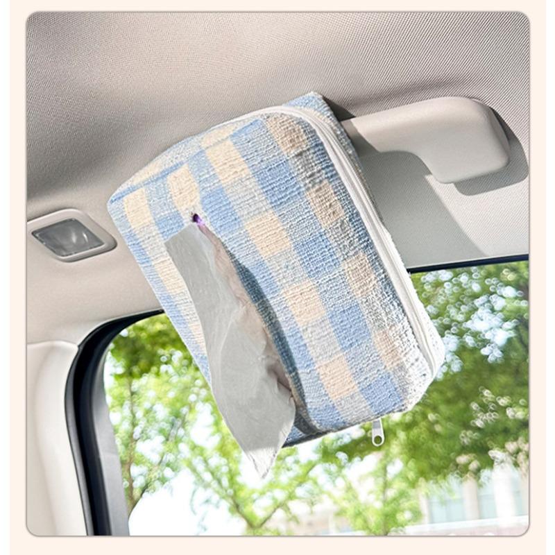 Simple Plaid Hanging Car Tissue Box Dual Use For Car And Home