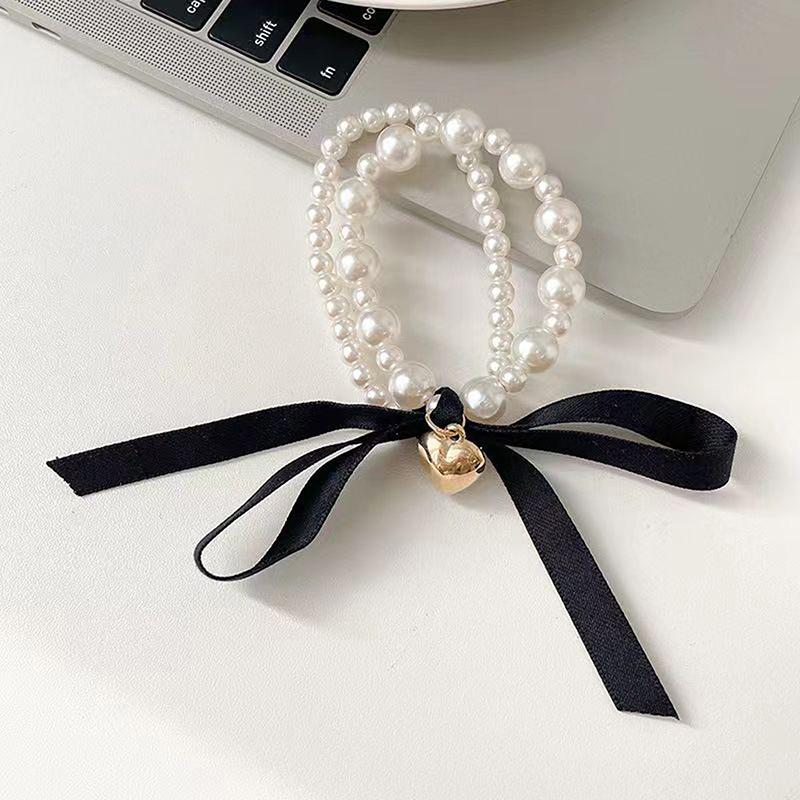 Fashion Black Velvet Hair Scrunchies Vintage Pearl Elastic Hair Bands Elegant Hair Ties Simple Women Ponytail Holder Head Bands