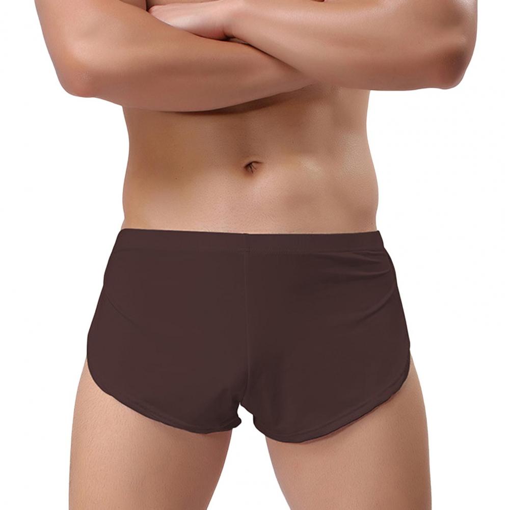 Men Sexy Boxer Underwear Low-rise Elastic Waistband Boxer Briefs Solid Color Full Hip Coverage Panties Boxer Shorts