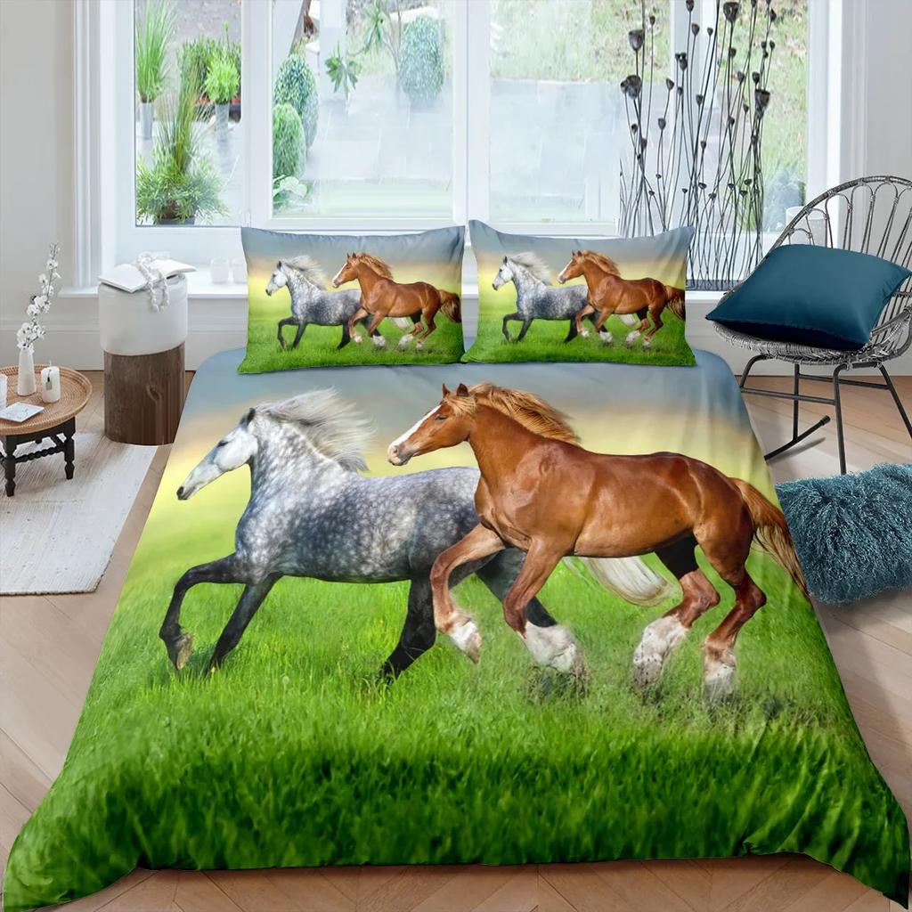 Comforter Galloping Horse Bedding Set Califking 260X240 Luxury Bed Comforter Double Home Queen Size S 2/3Pcs
