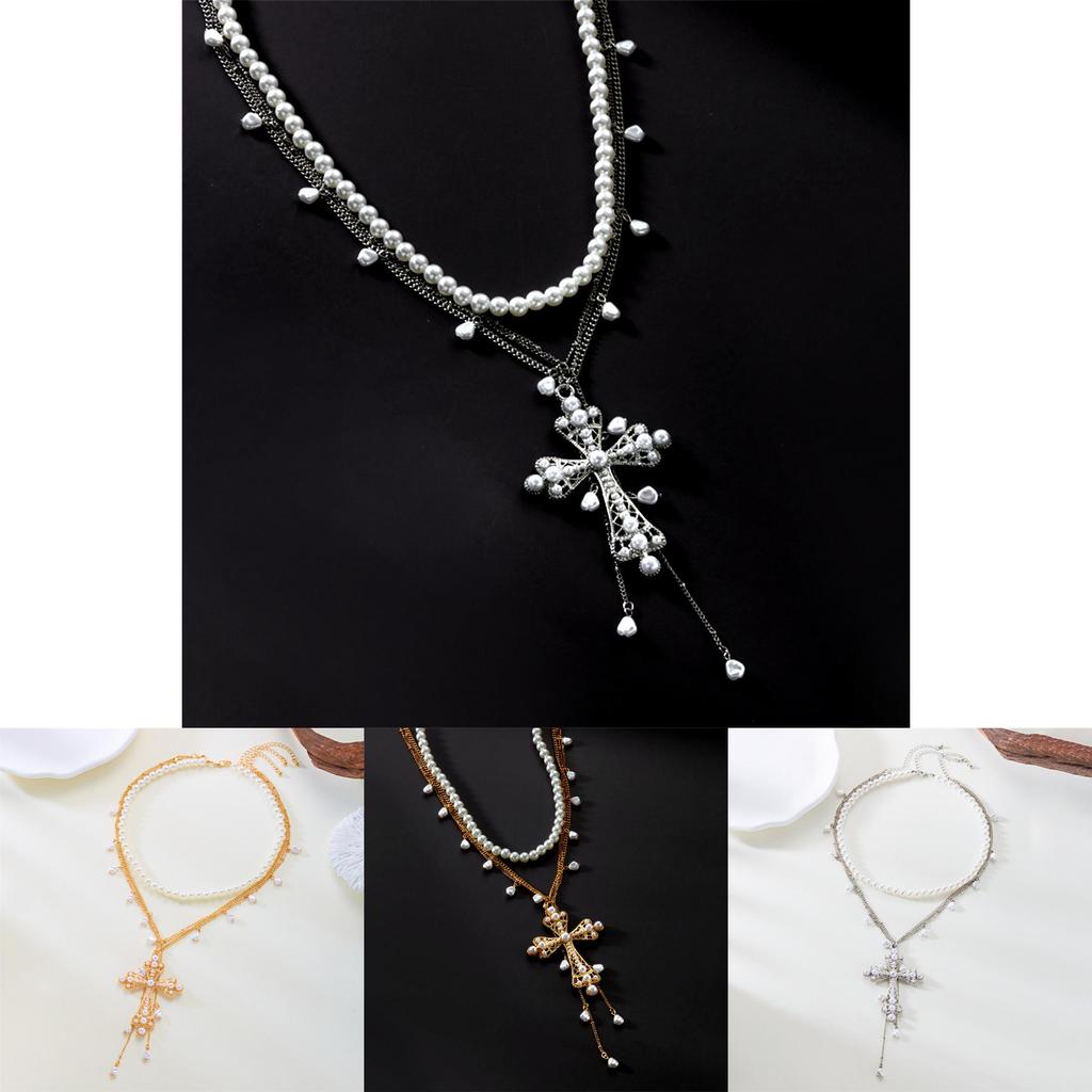 Colier Cruce Baroc cu Perlă Pentru Pasionații de Bijuterii Vintage