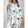 Women's Elegant Printed Long-sleeved T-shirt - Asymmetrical Blue and Black Plant Pattern Washable Autumn and Winter Casual Fashion Top