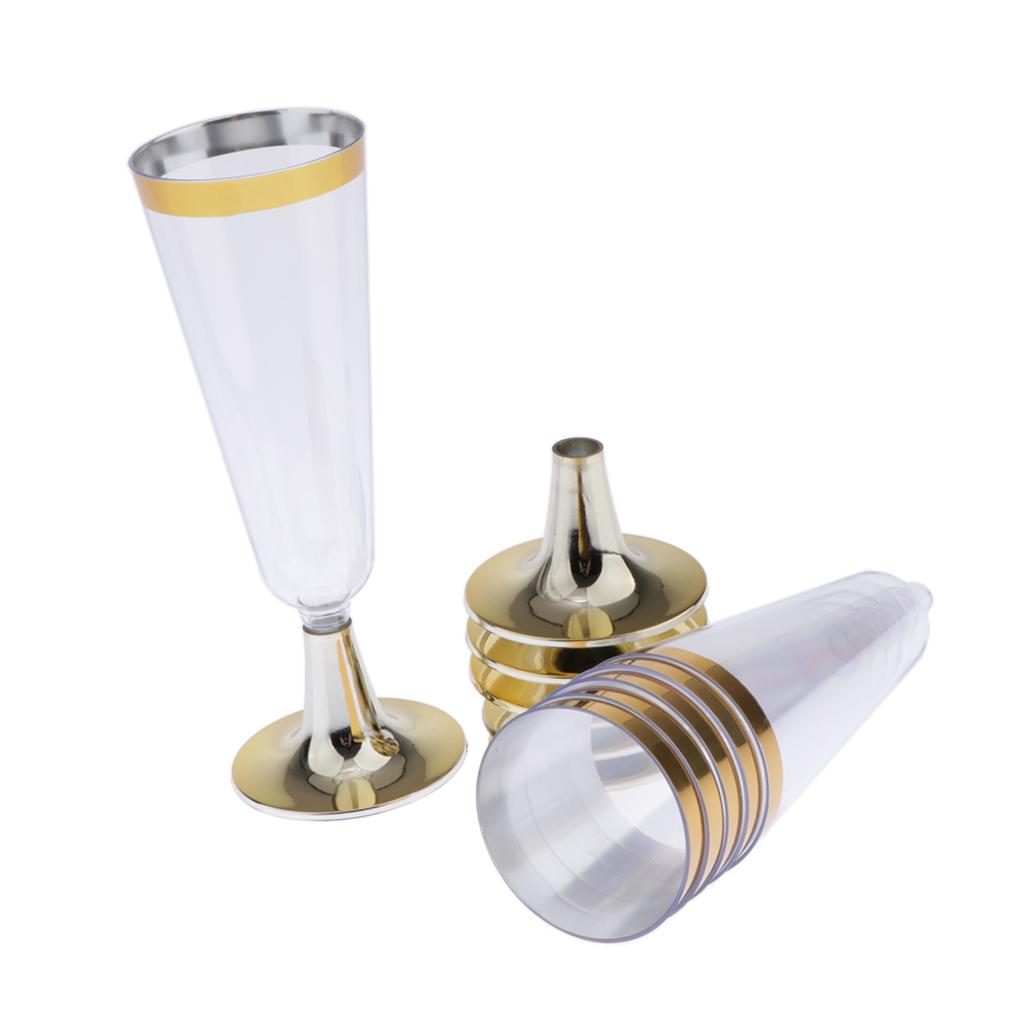 12x Disposable Plastic Champagne Cups with Rose Gold/Gold