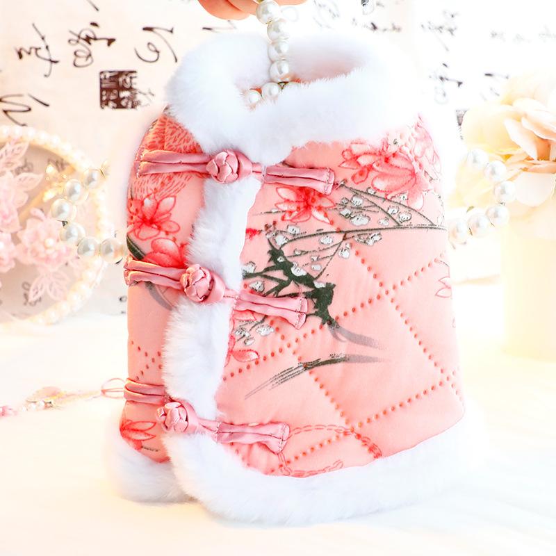 

Chinese New Year Dog Clothes Tang Suit Winter Pet Apparel Cat Puyppy Pomeranian Poodle Bichon Schnauzer Dog Clothing Cheongsam S розовый