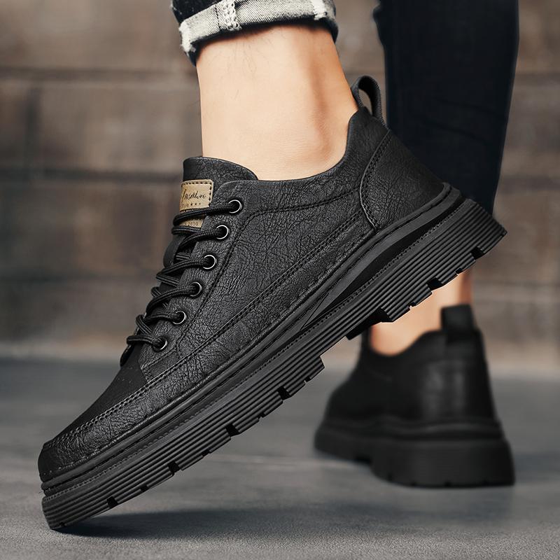

Leather shoes autumn British style dress business casual heightening board shoes low top Martin boots 39 чёрный