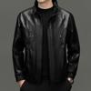 Yiliteng Men's Stand-Collar Leather Business Casual Jacket