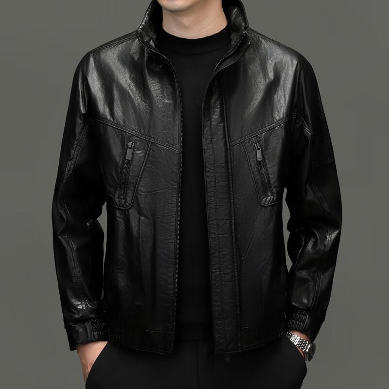 Yiliteng Men's Stand-Collar Leather Business Casual Jacket