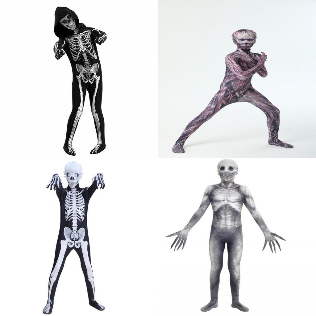 Costume da Scheletro per Bambini Tuta con Tessuto in Seta di Latte per Feste Cosplay