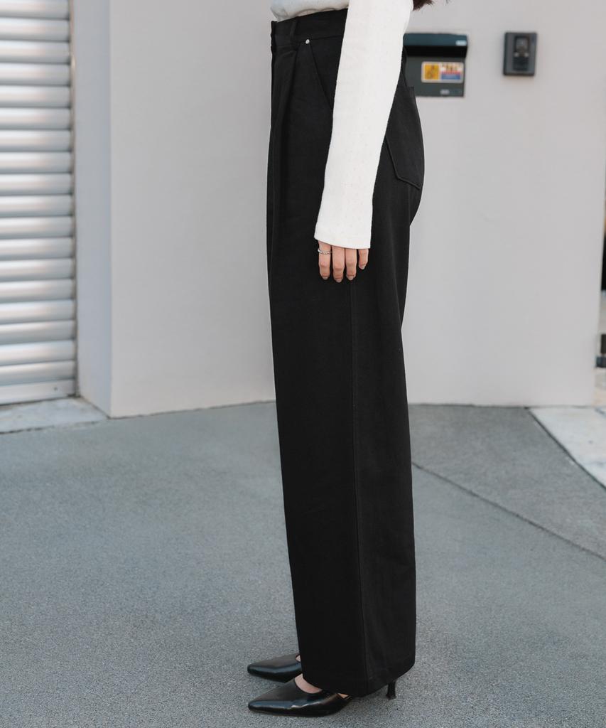 DEHEVE Cotton Pintuck Wide Pants [Black]