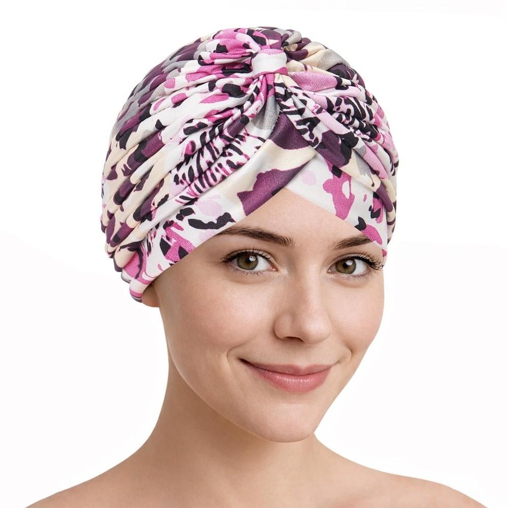 Pleated Hijab Caps Knotted Style Floral Head Wrap New Head Wrap Cap Women Headwear