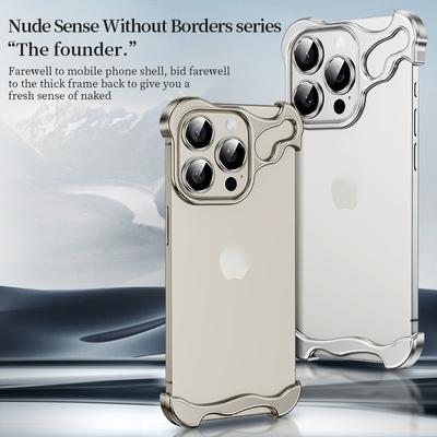 Coque de téléphone irrégulière en métal aluminium de luxe pour iPhone 16 Pro 15 14 13 Pro Max avec film de protection d'objectif en verre, étui de protection anti-chute