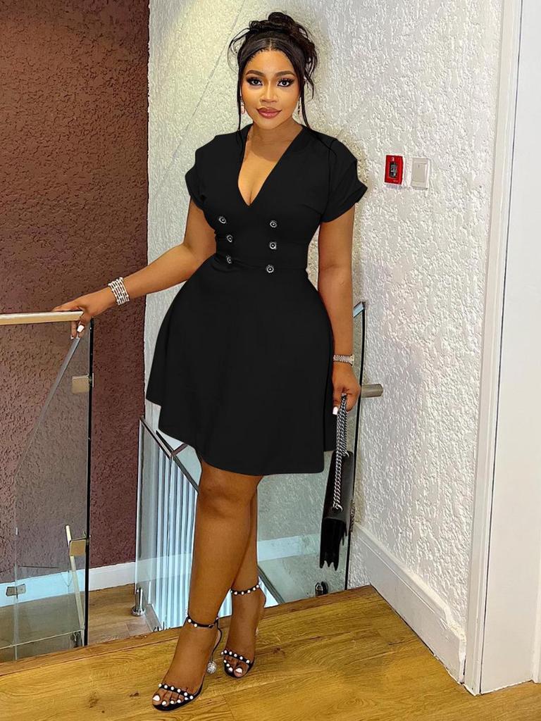 Elegant Women's Plus Size Solid Color Dress - X6085