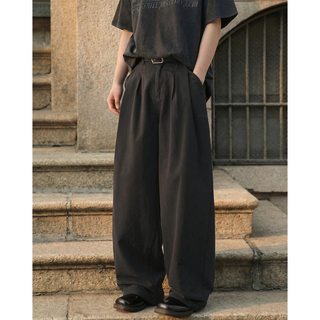 American Retro Drape Simple Pure Cotton Casual Pants Men's Spring and Summer Basic Washed Loose Texture Straight Trousers
