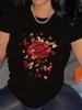 Großformat Damen Rose Blumenmuster Rundhals T-Shirt Bequem Maschinenwaschbar Ganzjahres Freizeit Oberteil