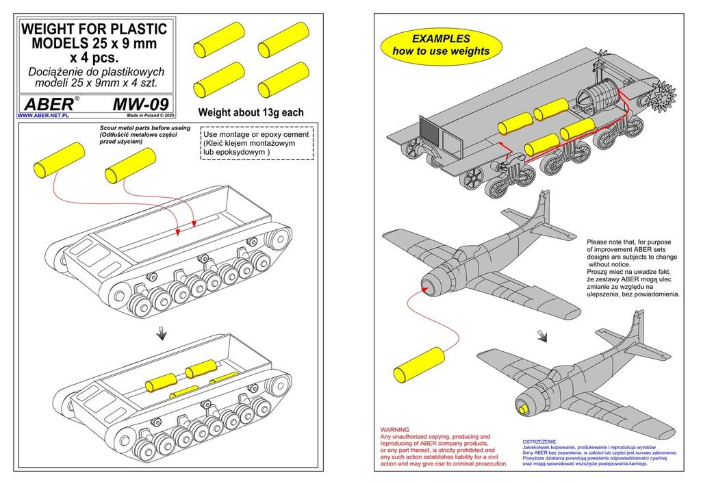 Abel Messing Gewichtsstab 25x9mm 4er Pack Plastikmodellteile 99MW09