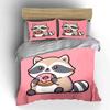 3Pcs Cute Raccoon Holding Pink Donut Duvet Cover Set With 3D Printing Design Soft Polyester Bedding Set All-Season Comfort