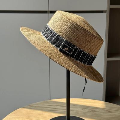 Flat Top Straw Hat Women's Summer Travel Sunscreen Face Small Top Hat Women's Leisure Seaside Beach Sunscreen Sun Hat