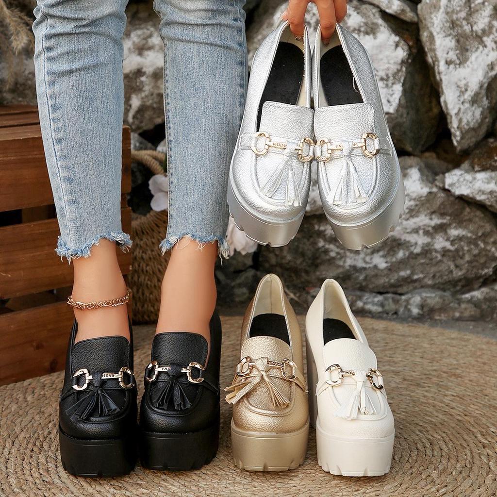 Women's Chunky Heel High Heel Shoes with Tassel Decoration - 2025 Autumn Collection in Plus Sizes