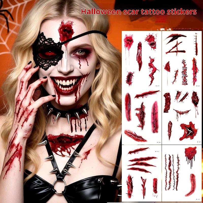 1 Sheets Halloween Scar Tattoos Stickers Temporary Bloodstain Wound Costume Festival Celebration Make Up Arm Face Tattoo