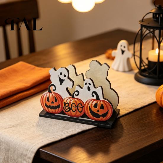 Cute Desktop Storage Box Halloween Wooden Napkin Holder, Pastel Pumpkin Ghost Black Cat Tabletop Tissue Dispenser, Waterproof Stable Decorative Stand