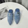 Fashion 2025 Super New Pointed Toe Denim Flat Bottom Half Slippers Women Fashion Outer Wear Shoes Large Size 43 Flip Flops Chanclas