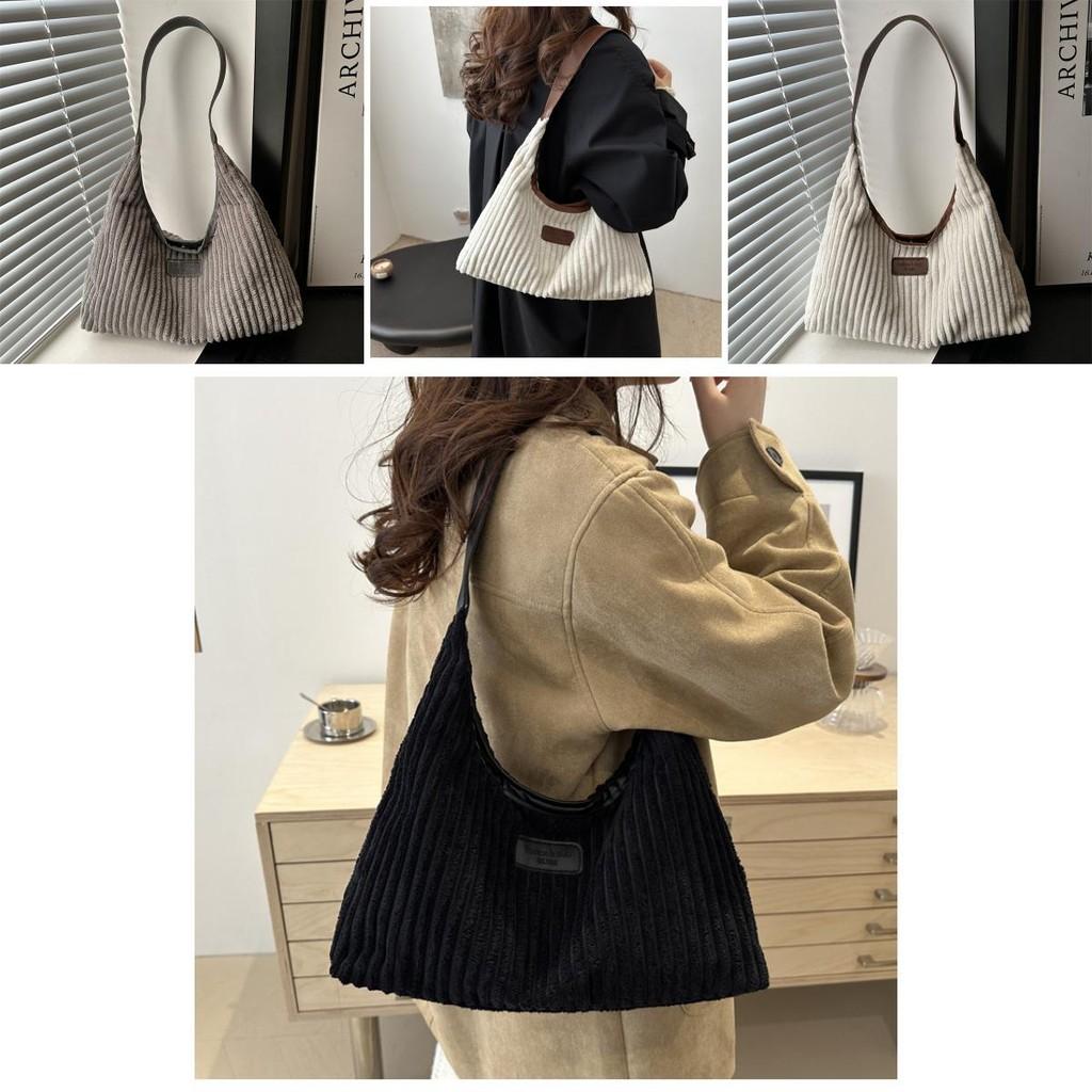 Fashionable Large Corduroy Shoulder Bag For Women Trendy Everyday Tote Handbag
