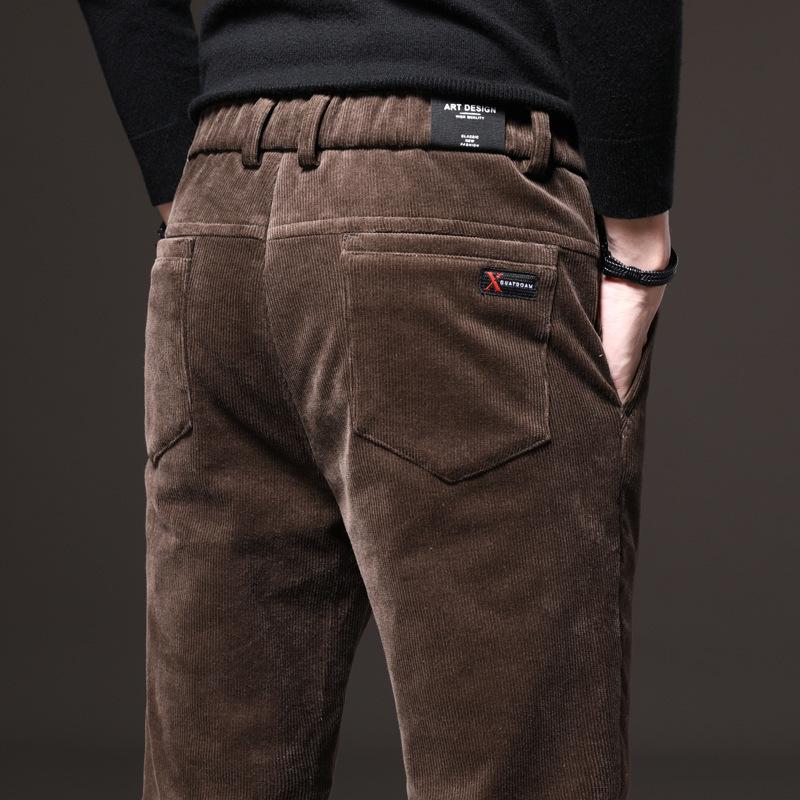 Men's Corduroy Pants Autumn Winter Thickened Velvet Casual Slimming Straight Tube Velvet Trousers Comfortable Fit Warm