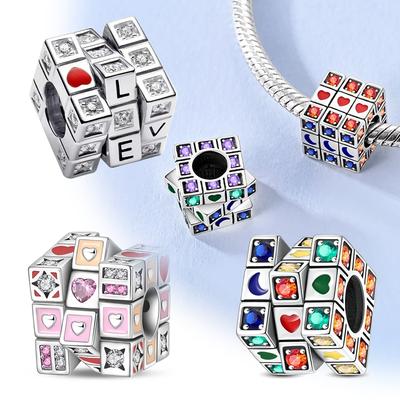 Copper Rubik Cube Rotatable Chrams Pendents Creative Stainless Funny Beads Metal Diy Bracelet Keychain Fine Jewelry