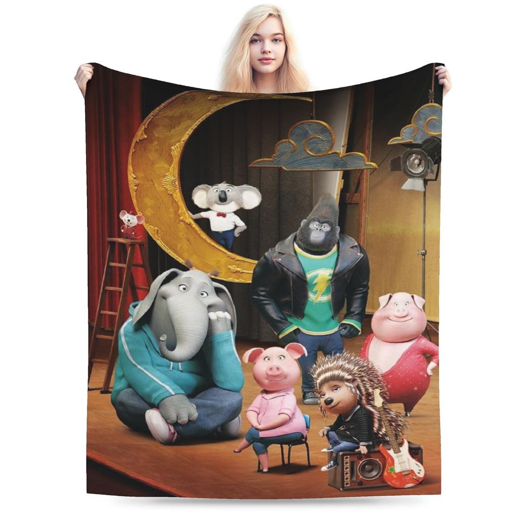 Sing 2 Kids Cartoon Movie Knitted Blanket Flannel Musical Comedy Soft Throw Blanket for Home Couch Bedspread
