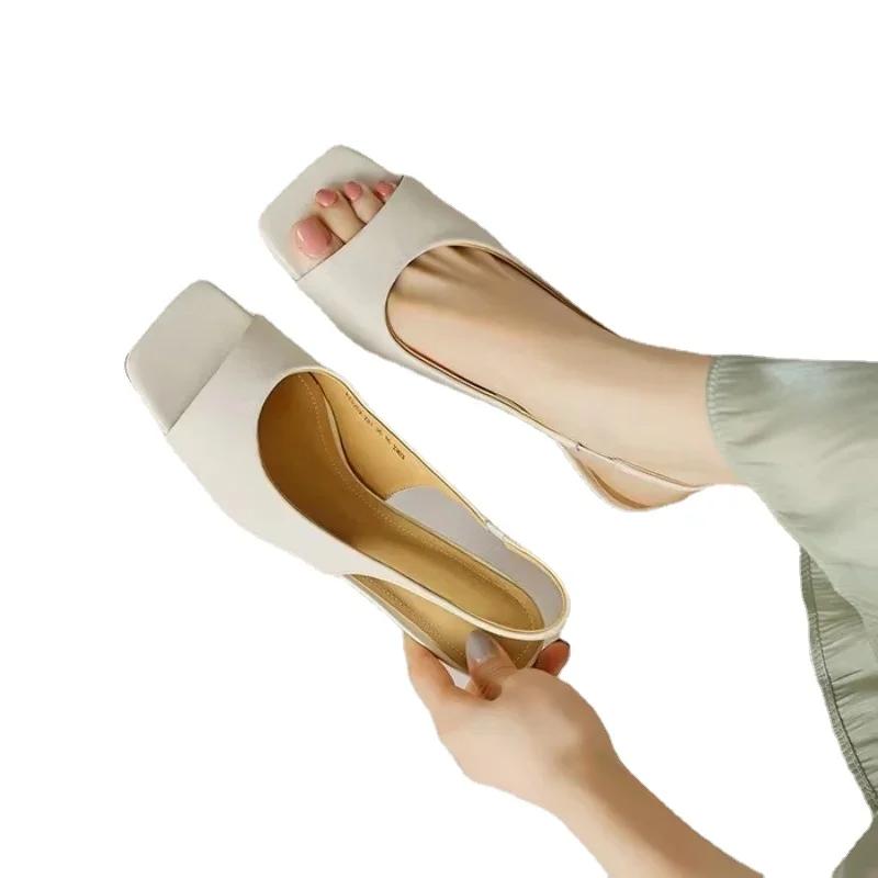 Summer Slim Heels, Square Head, Open Toe Women's High Heels, 2024 Fashion Dress, Hanging Strap, Sexy Women's High Heel Sandals