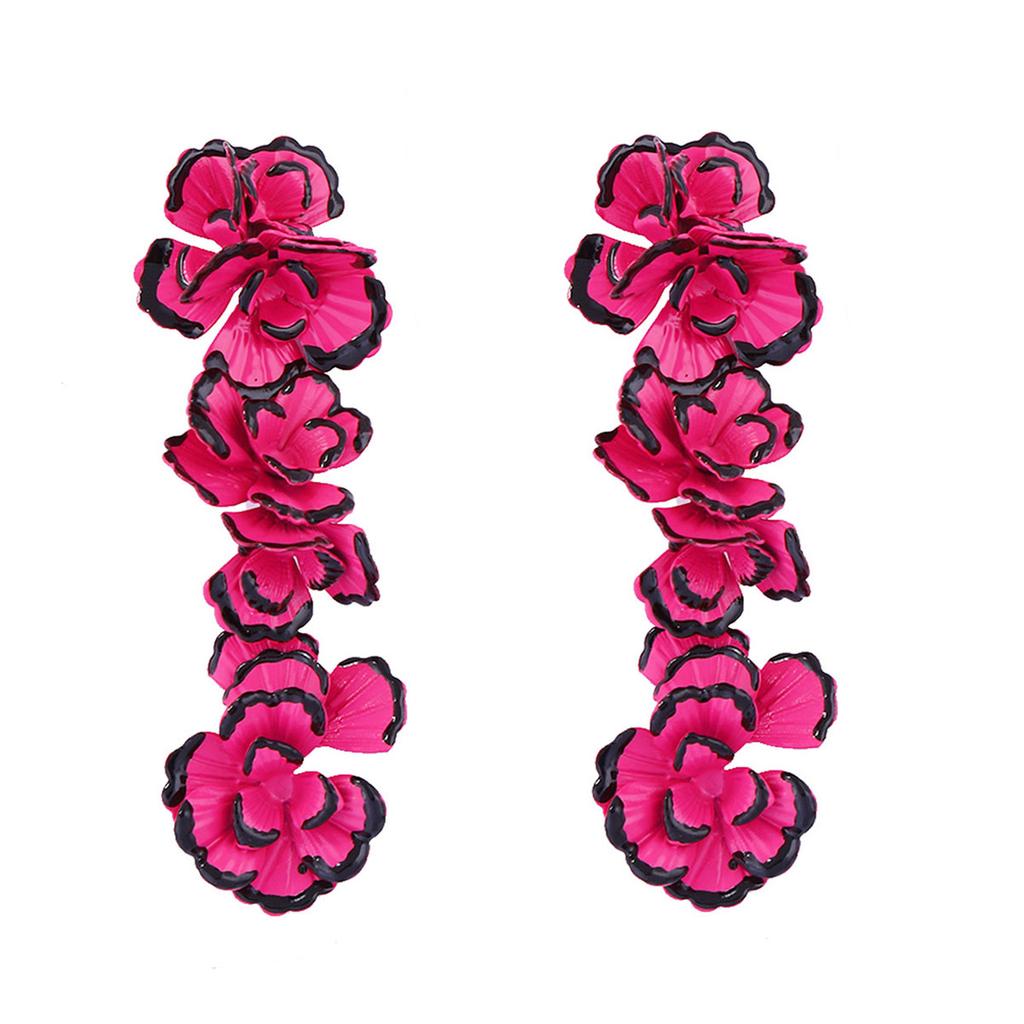 Bohemian fashion and elegance contrasting color metal flower pendant earrings light luxury versatile daily wear women