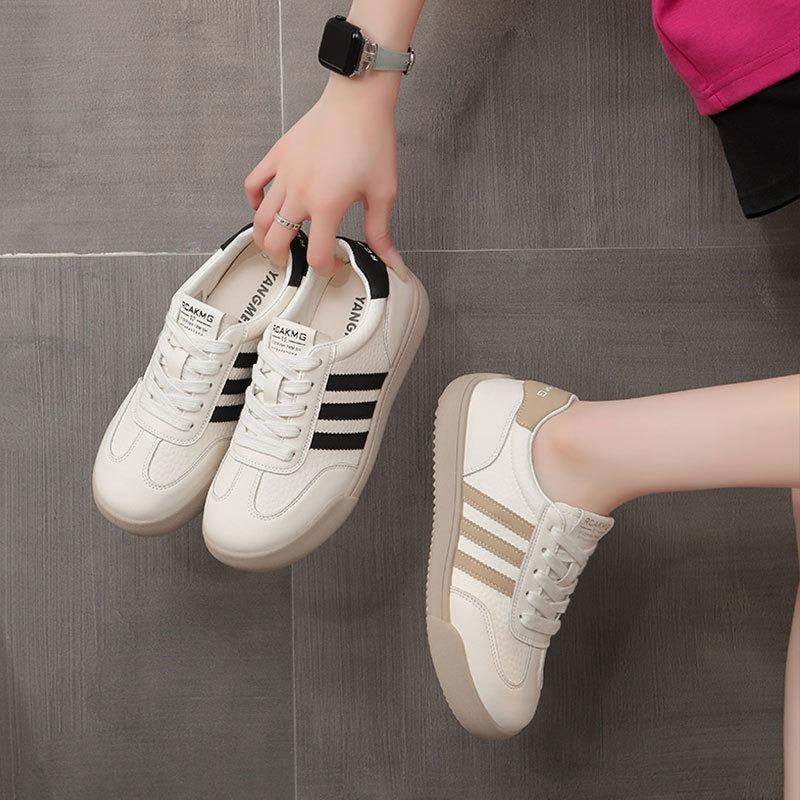 Rindslederversion Damen neue Herbst vielseitige flachsohlige Leder weiße Schuhe Student Lauf Sportschuhe Damen