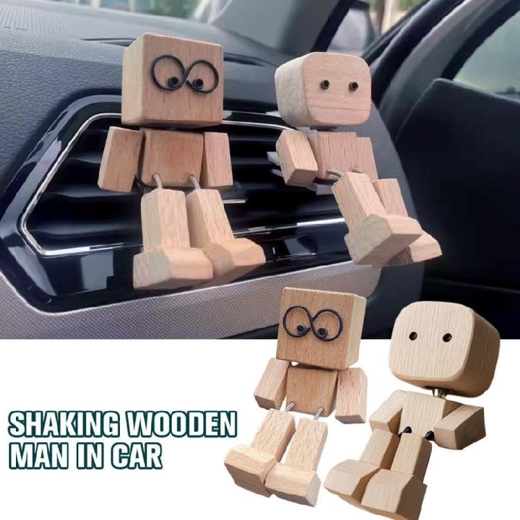 Holzfigur mit wackelnden Füßen Holz-Wackelmann Armaturenbrett-Dekoration Spielerischer Auto-Bewegungsaktivierter Lustiges Holz-Schreibtisch