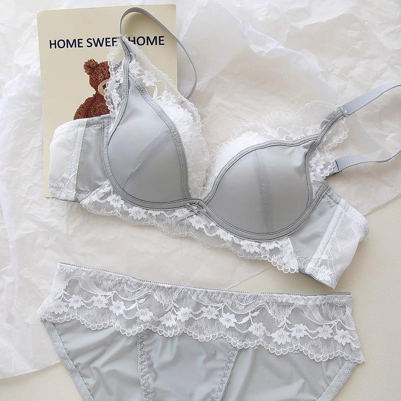 French Lace Satin Lingerie Set: Push-Up, Wire-Free, Anti-Sagging Bra for Small Busts
