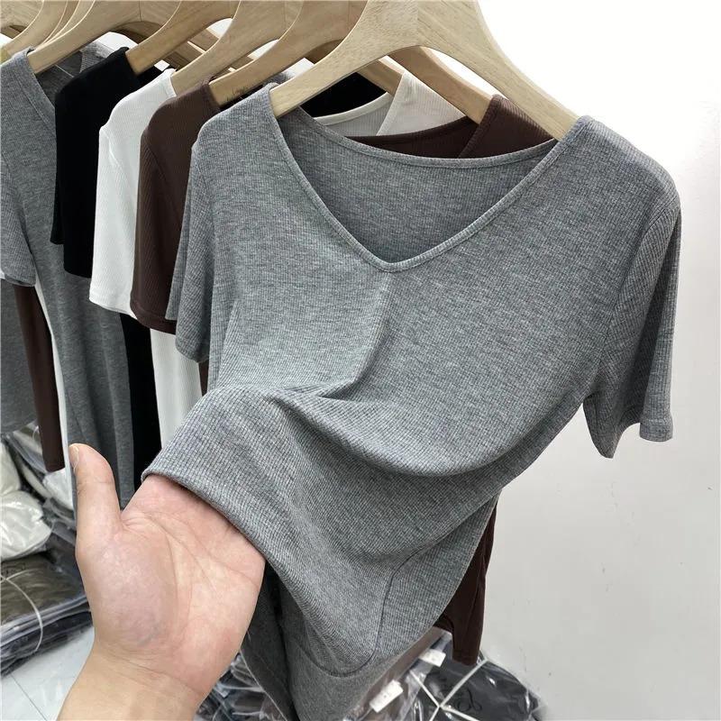 Women s V-Neck Ribbed Short Sleeve Fitted T-Shirt S
