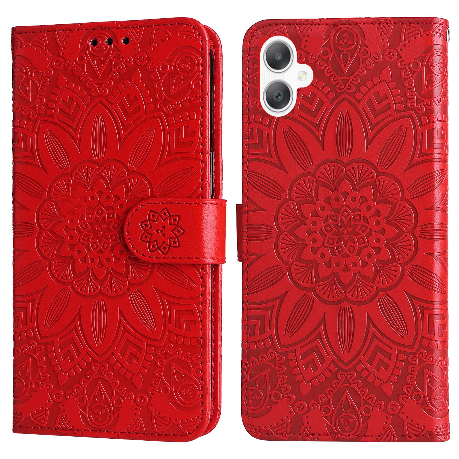 

For Samsung Galaxy A06 4G Case Sunflower Imprint Leather Wallet Phone Cover Red