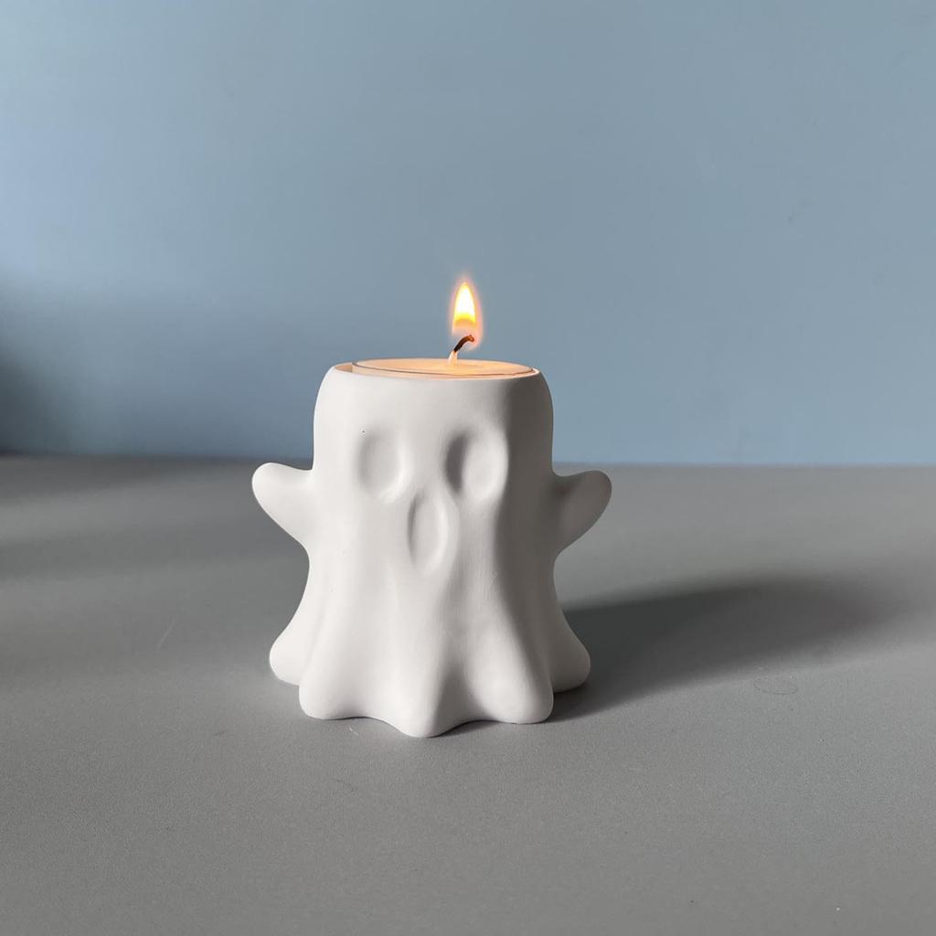 3D Ghost Candlestick Silicone Molds Ornament Plasters Molds Halloween Candle Holder Molds for Table Decoration