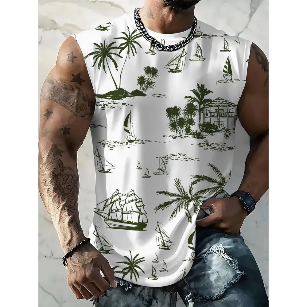 Fashionable Comfortable Sleeveless Tree Pattern Vest 3D Print Streetwear Tops Loose Casual Sport Breathable Oversized Round Neck Vest