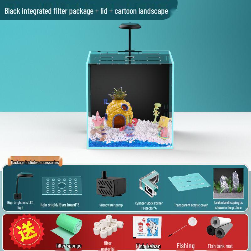 Compact Ultra-White Glass Fish Tank with Back Filter - Minimal Maintenance Desktop Aquarium for Goldfish