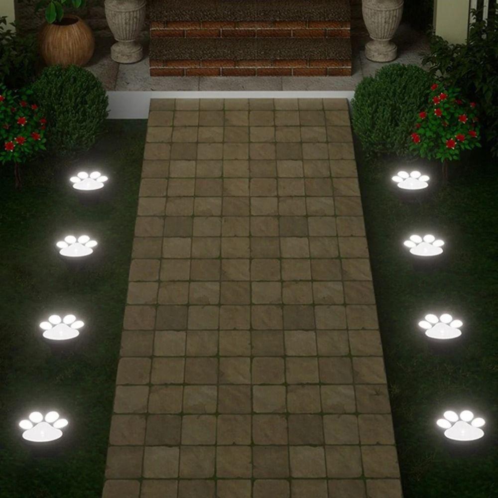 4Pcs Solar Powered Dog Cat Animal Paw Print Light Energy Saving Path Lawn Lamp  Summer Camping