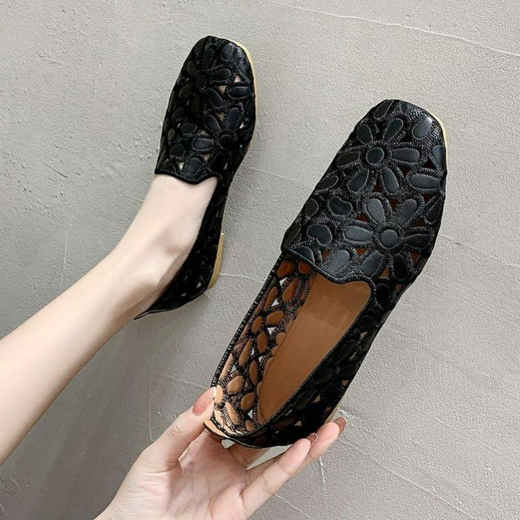Large Size Square Toe Shallow Mouth Flat-bottomed Hollow Mother Shoes Mori Women's Peas Shoes Single Shoes