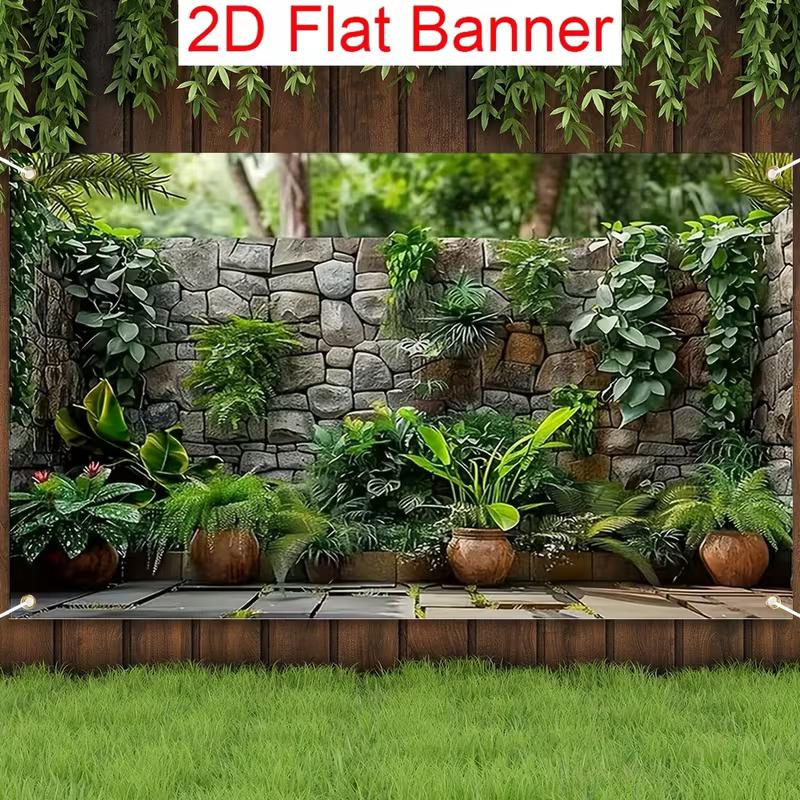 

2D Weathered Stone Wall with Ferns and Vines Backdrop for Privacy Decor 47.2x31.5inch/120*80cm