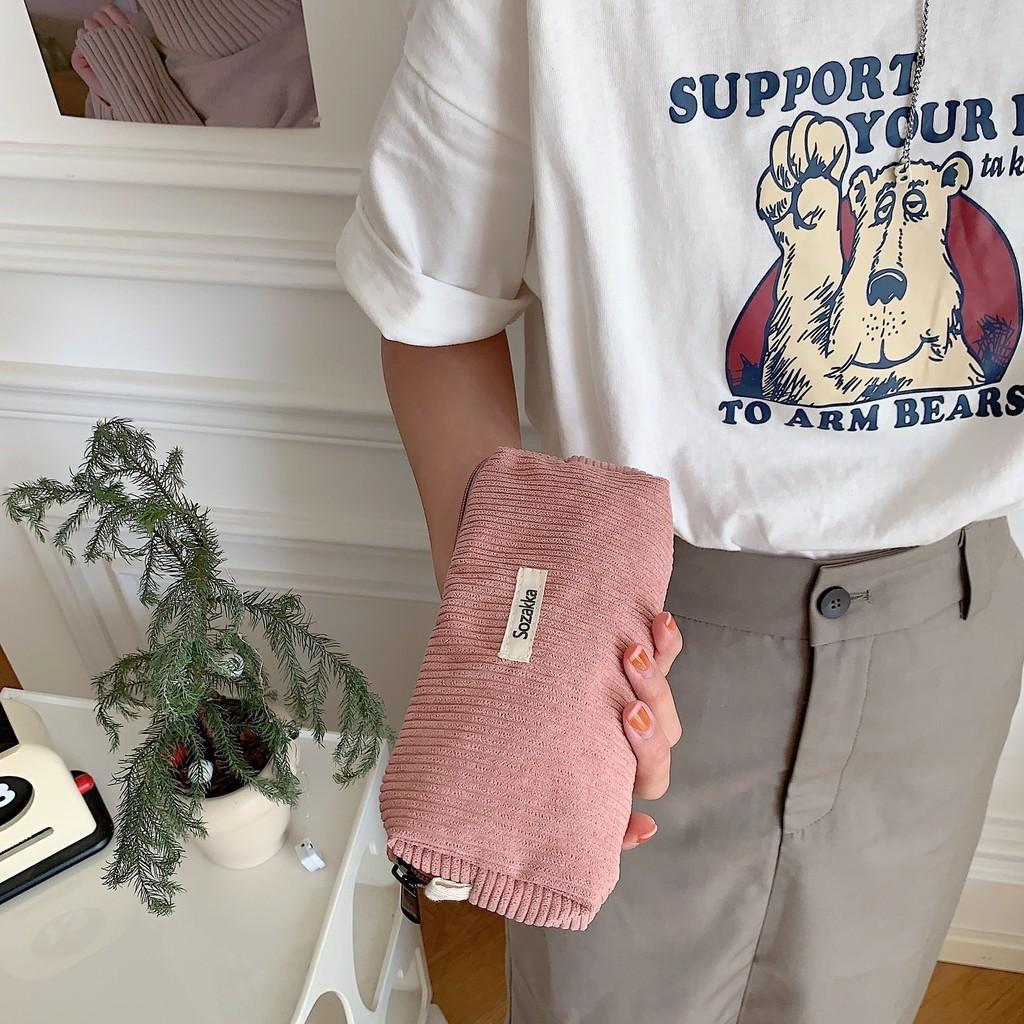 Literary Korean Style Velvet Solid Color Pencil Case Soft Texture High School Student Gift