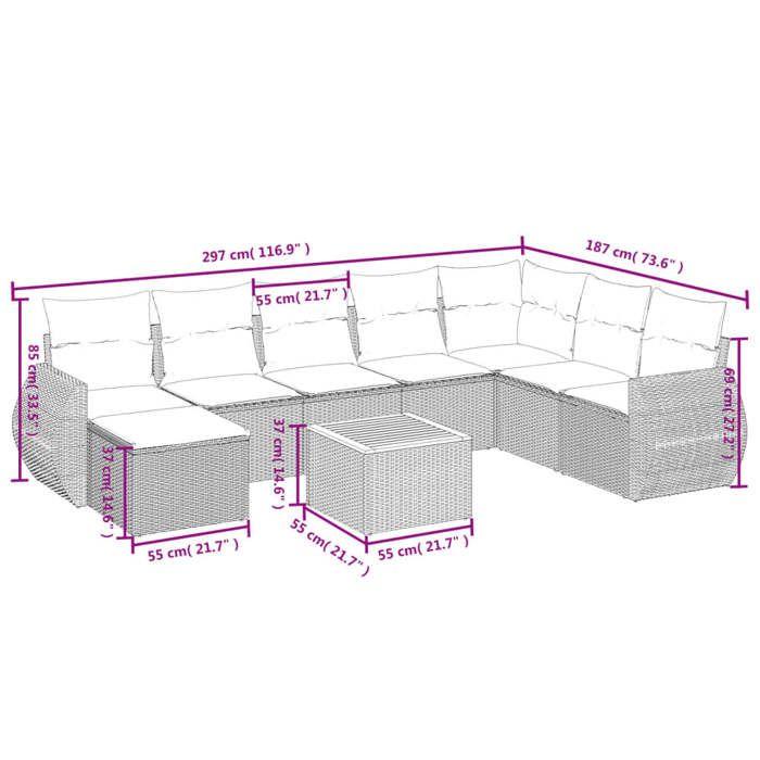 VidaXL Garden Lounge Set with Cushions 9 Pcs, Patio Sofas, Patio Furniture Set, Outdoor Furniture, Grey 3225143