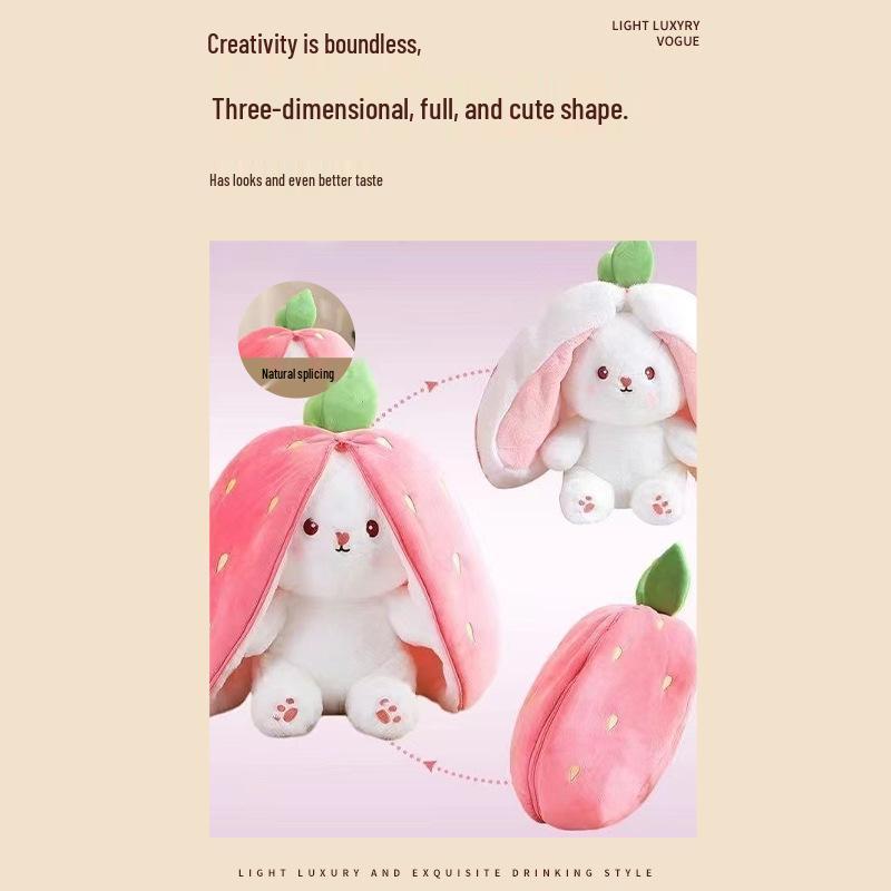 Strawberry Carrot Rabbit Plush Doll - Cute Transforming Girl's Sleeping Pillow