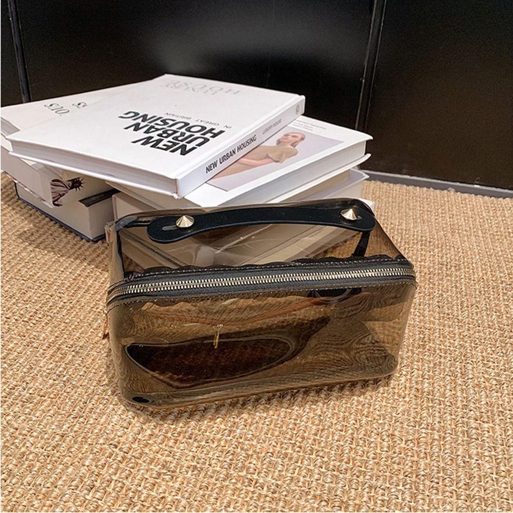 Large Capacity Transparent Makeup Bag Pillow Shape Zipper Closure Women's Washbag Top Handle Waterproof Clear Toiletry Handbags
