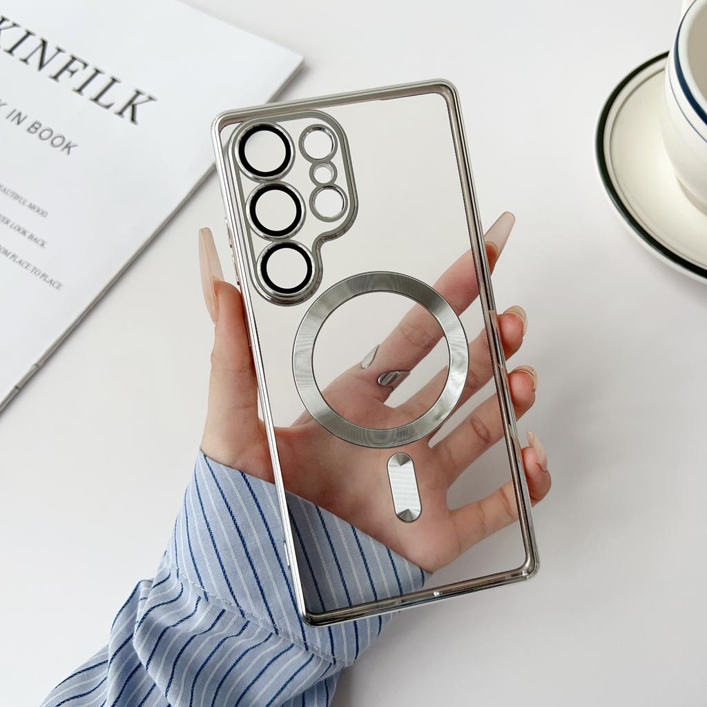 Luxury Plating For Magsafe Magnetic Case For Samsung S25 S24 S23 S22 S21 S20 FE Ultra Plus A06 A16 A55 A35 A25 A15 Clear Cover