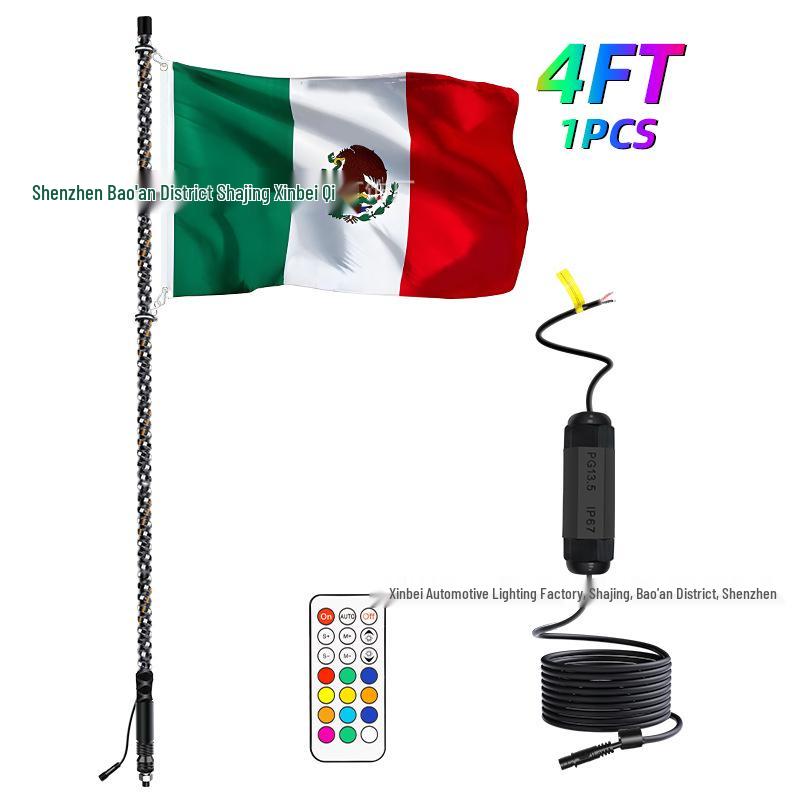 RGB Off-road Flagpole and Beach Atmosphere Light with Brake Function