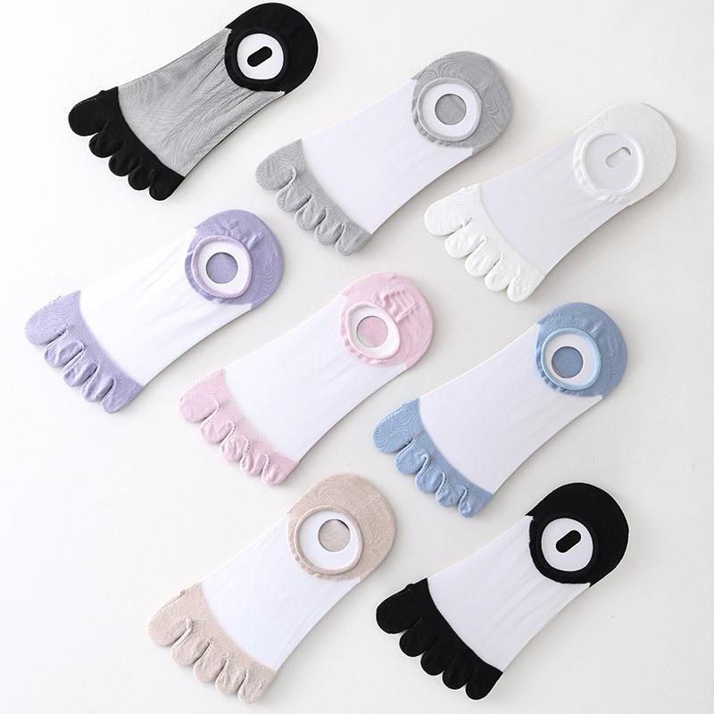 Five-Finger Socks Women'S Stockings Spring And Summer Thin Cotton Sweat-Absorbing Anti-Take-Off Socks Invisible Socks Shallow Mouth Boneless Toe Socks