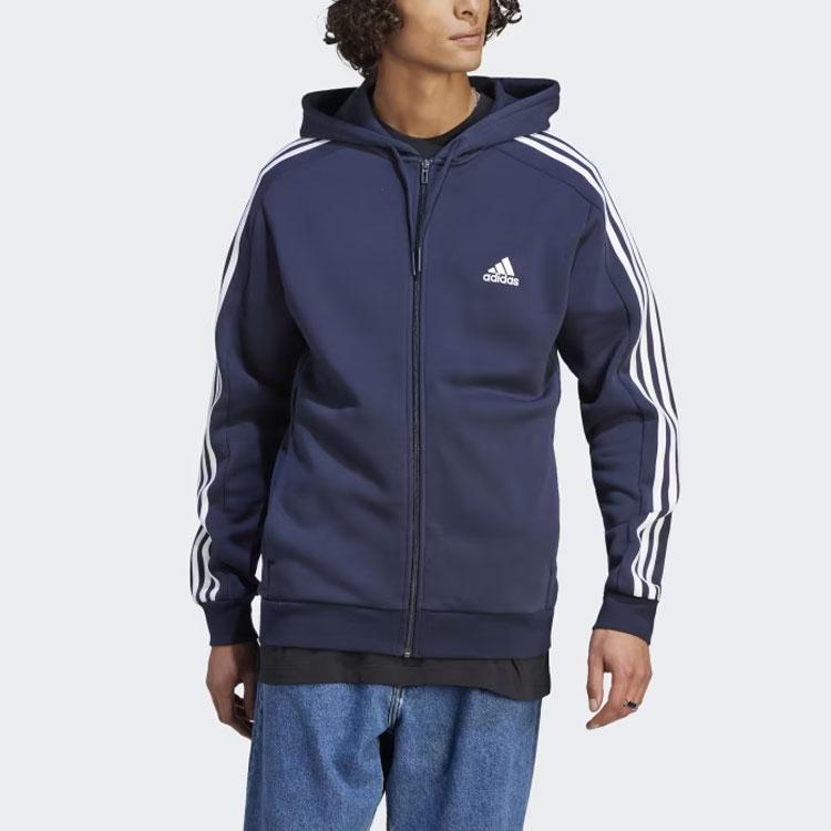 adidas Essentials Fleece 3-Stripes Full-Zip Hoodie Legend Ink Men Streetwear IJ6478